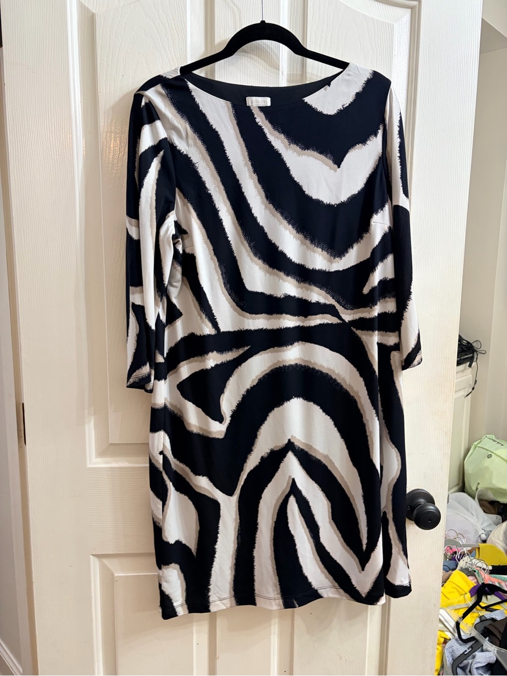 Chico's Black and White Abstract Midi Dress